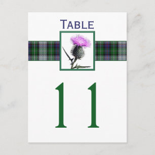 Lila, grüne, weiße Tartan-Tischnummer Postkarte