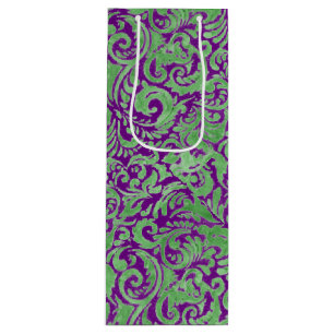 Lila grüner Blumenbatik Geschenktüte Für Weinflaschen