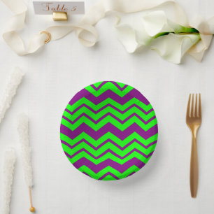 Lila Grüner Chevron-Zickzack-Design Pappteller