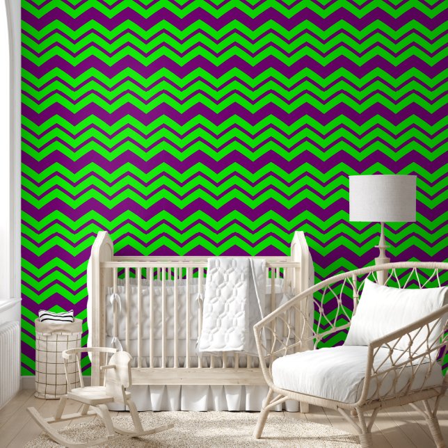 Lila Grüner Chevron-Zickzack-Design  Tapete (Kinder)