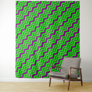 Lila Grüner Chevron-Zickzack-Design Wandteppich