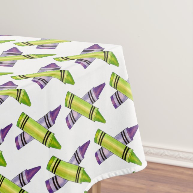 Lila grüner Crayon Art versorgt Lehrer Künstler Tischdecke (Beispiel)