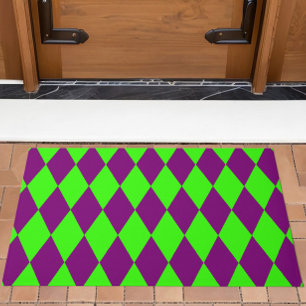 Lila Grüner Harlekin Kariertes Design Fußmatte