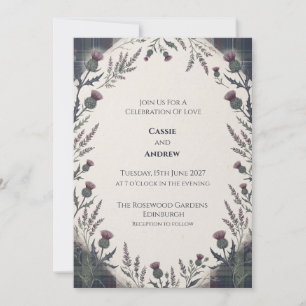 Lila Grüner Tartan Distel Hochzeit Einladung