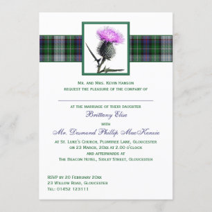 Lila Grüner Tartan Thistle Hochzeit Einladung