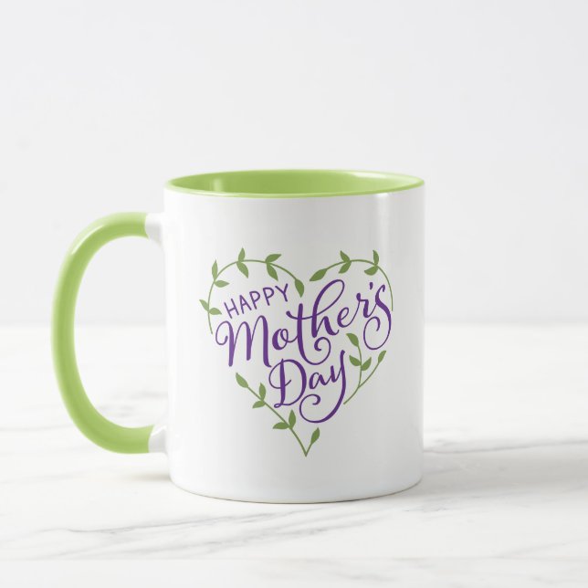 Lila Grünes Muttertagsherz 2 Foto Tasse (Links)