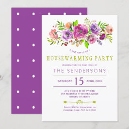 Lila grünes rustikales bohobales Blumenhaus Party Einladung