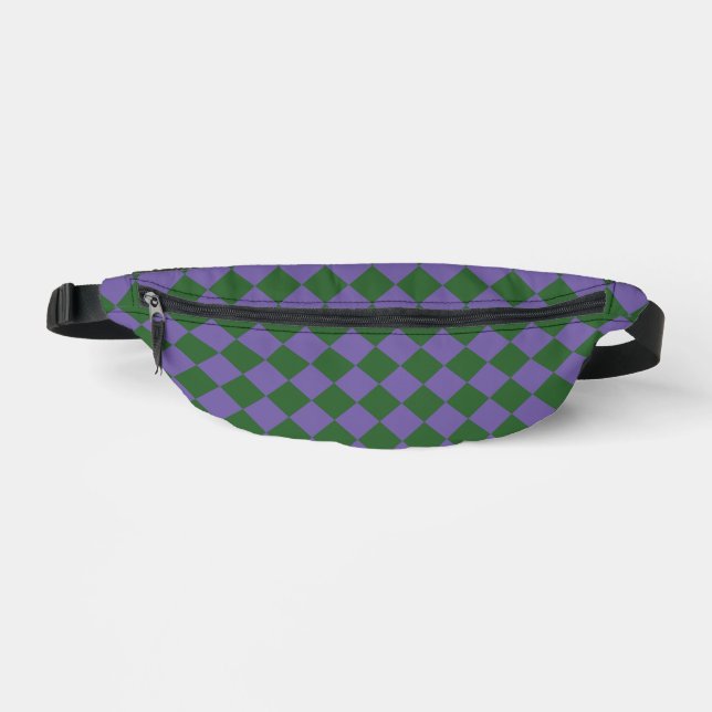 Lila grünes Schachbrett Diamantmuster Bauchtasche (Vorderseite)