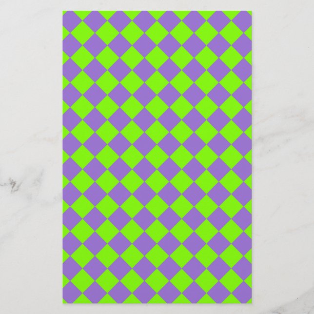 Lila grünes Schachbrett Diamantmuster Briefpapier (Vorderseite)
