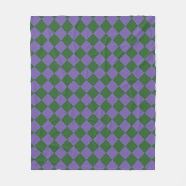 Lila grünes Schachbrett Diamantmuster Fleecedecke (Vorderseite)