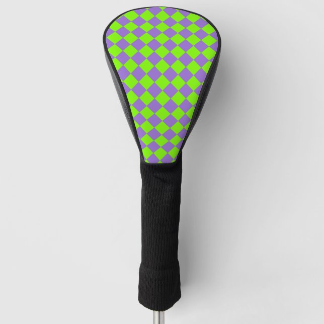Lila grünes Schachbrett Diamantmuster Golf Headcover (Vorderseite)