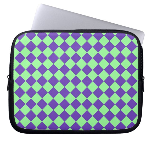 Lila grünes Schachbrett Diamantmuster Laptopschutzhülle (Vorderseite)