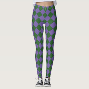 Lila grünes Schachbrett Diamantmuster Leggings