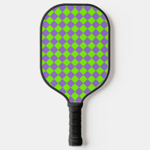 Lila grünes Schachbrett Diamantmuster Pickleball Schläger