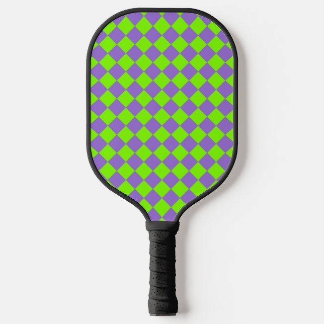 Lila grünes Schachbrett Diamantmuster Pickleball Schläger (Vorderseite)