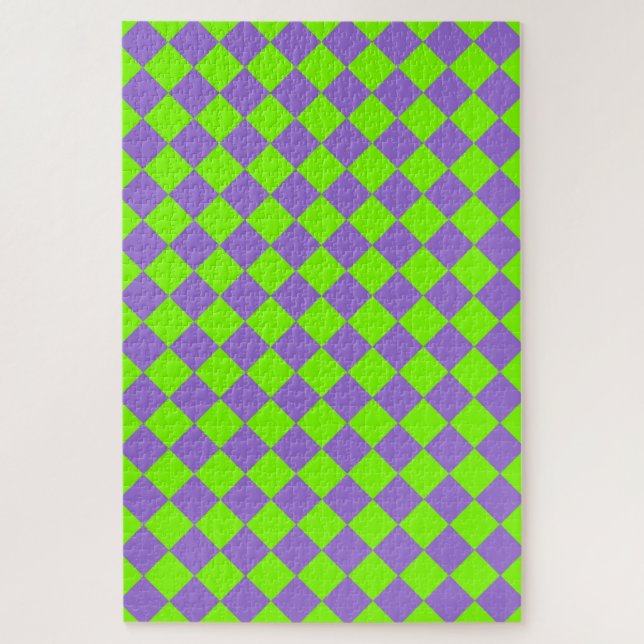 Lila grünes Schachbrett Diamantmuster Puzzle (Vertikal)