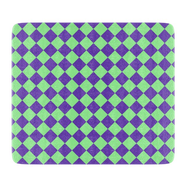 Lila grünes Schachbrett Diamantmuster Schneidebrett (Vorderseite)