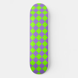 Lila grünes Schachbrett Diamantmuster Skateboard