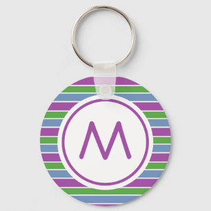 Lila-grünes Streifen-Monogramm Schlüsselanhänger