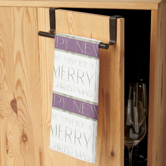 Lila grünes Weihnachtsmuster#35 ID1009 Geschirrtuch (Drittel gefaltet)