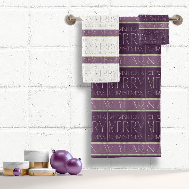 Lila grünes Weihnachtsmuster#35b ID1009 Badhandtuch Set (Von Creator hochgeladen)
