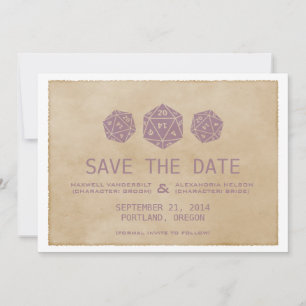 Lila Grunge D20 Dice Gamer Save the Date einladen