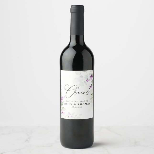 Lila Grünpflanze Lavendel Wedding Wine Label Weinetikett (Vorderseite)