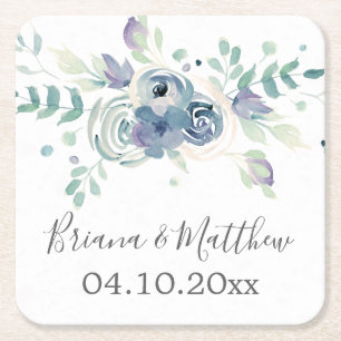Lila Grünpflanzen Florale Elegante Hochzeit Rechteckiger Pappuntersetzer