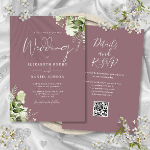 Lila Grünpflanzen Florale QR-Code-Hochzeit Einladung