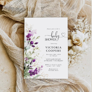 Lila Grünpflanzen Lavender Kinderdusche Einladung