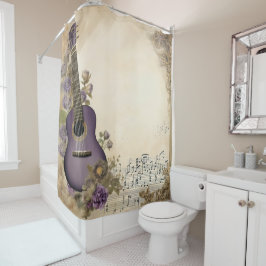 Lila Guitar-Musiknoten Blume Duschvorhang