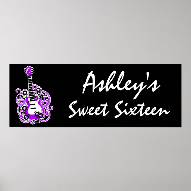 Lila Guitar Rock Star Sweet 16 Banner Poster (Vorne)