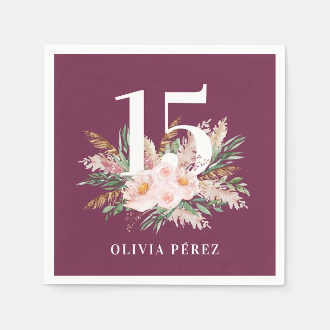 Lila gürmische Pampelgras, modern Geburtstag Serviette (Vorderseite)