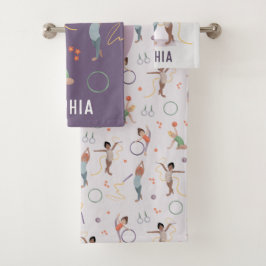 Lila Gymnastik Muster Monogram Kids Badhandtuch Set