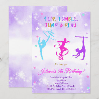Lila Gymnastik zum Geburtstag einladen Einladung