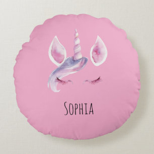 Lila Haar Rosa Einhorn Geburtstag Rundes Kissen