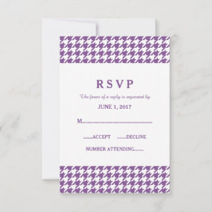 Lila Hahnentrittmuster Hochzeitskarte RSVP Karte