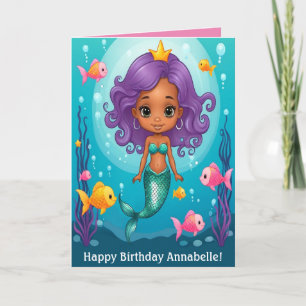 Lila Hair Black Mermaid Geburtstag personalisieren Karte
