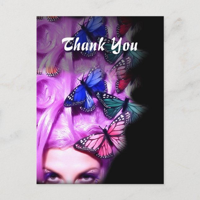 Lila Hair Butterfly Lady Danke Postcards Postkarte (Vorderseite)