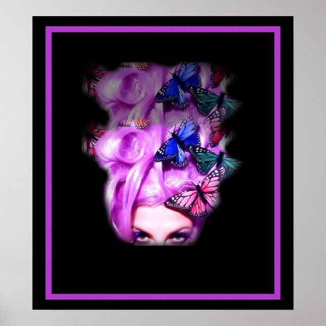 Lila Hair Butterfly Lady Poster/Print 2 Poster (Vorne)