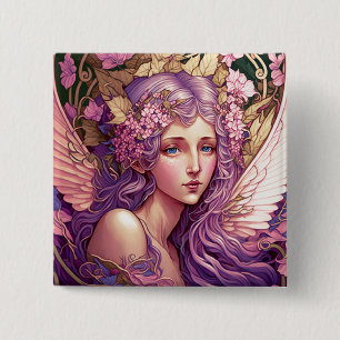 Lila Hair Fairy Angel Fantasy Kunst, Dichtung und Button