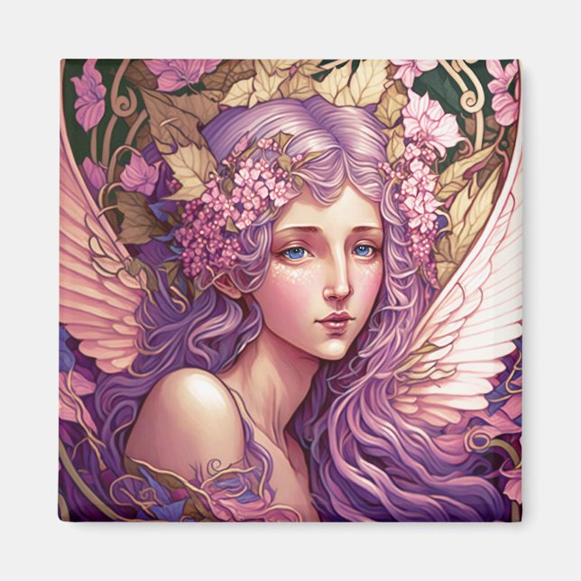 Lila Hair Fairy Angel Fantasy Kunst, Dichtung und  Magnet (Vorne)