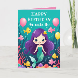 Lila Hair Mermaid Geburtstag personalisieren Karte