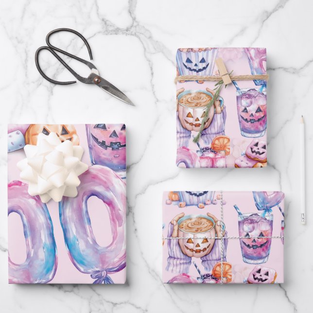 Lila Halloween-Aquarell Geschenkpapier Set (Vorderseite)