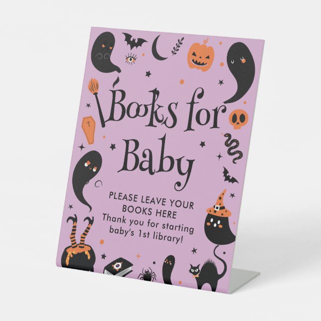 Lila Halloween Baby Shower Books Sockelschild (Vorderseite)
