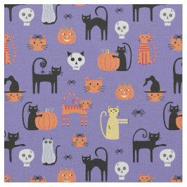 Lila Halloween Cat Pattern Stoff