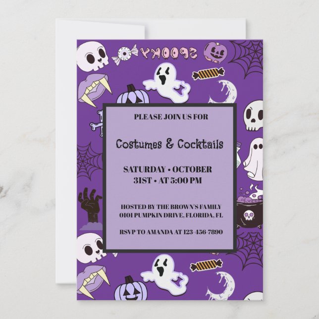 Lila Halloween Einladung (Vorderseite)