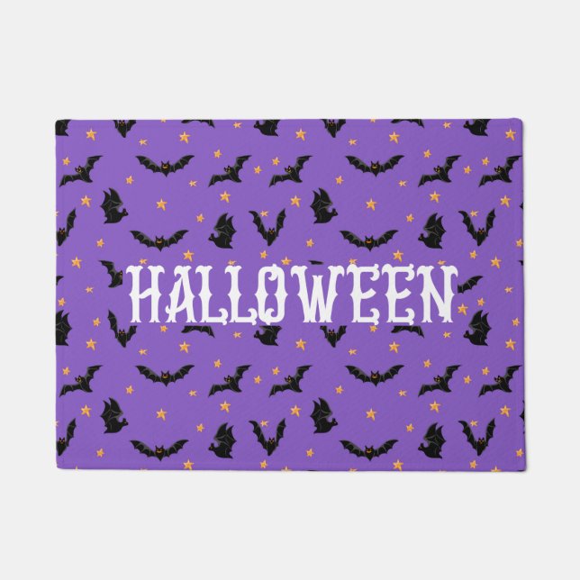 Lila Halloween-Fliegen Fußmatte (Vorderseite)