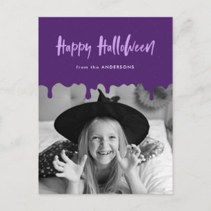 Lila Halloween-Foto treiben Feiertagspostkarte