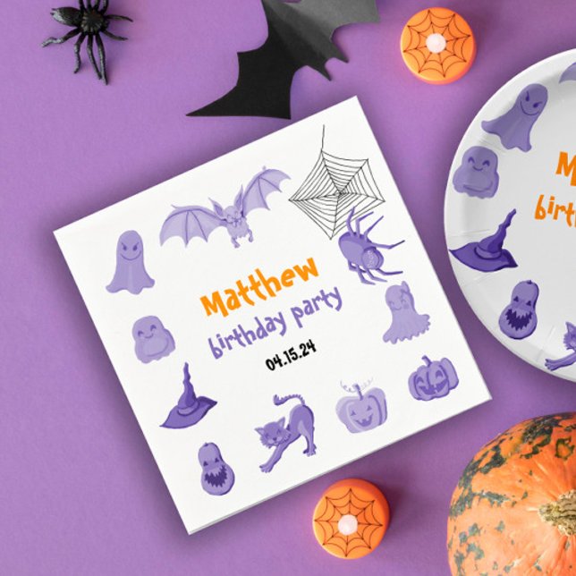 Lila Halloween-Geburtstagsparty Paper Napkin Serviette (Purple Halloween birthday party Paper Napkin
)